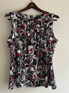 Tommy Hilfiger Black, White & Red Floral Sleeveless Top Large